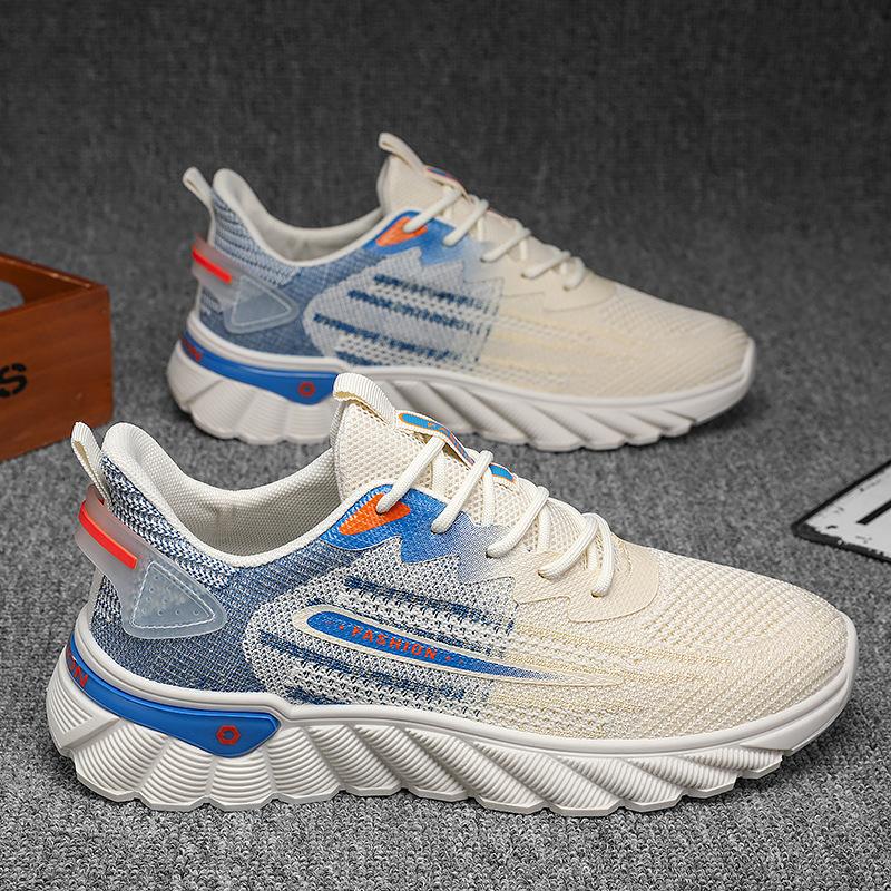 Four Seasons Men's Large Size Sneakers Rubber Wear-resistant and Non-slip Full Palm Fly-woven Lightweight Running Shoes Trendy Men's Casual Shoes