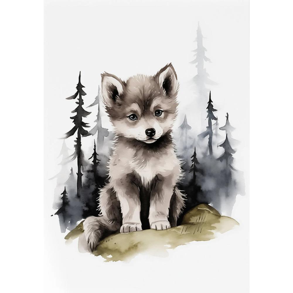 Watercolor Woodland Baby Animal Forest Bear Deer Fox Owl Wolf Poster Canvas Painting Nursery Wall Art Home Decoration
