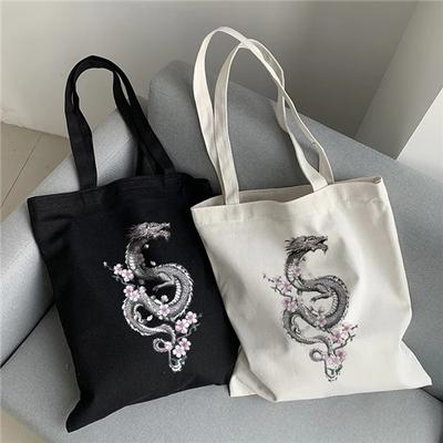 Gothic Dragon Canvas Bag Harajuku Hip-Hop Women's Shoulder Bag Casual Large-Capacity Cartoon Handbag