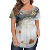 Women's Fashion Casual Printed V-Neck Short Sleeve Large Size T-Shirt Top
