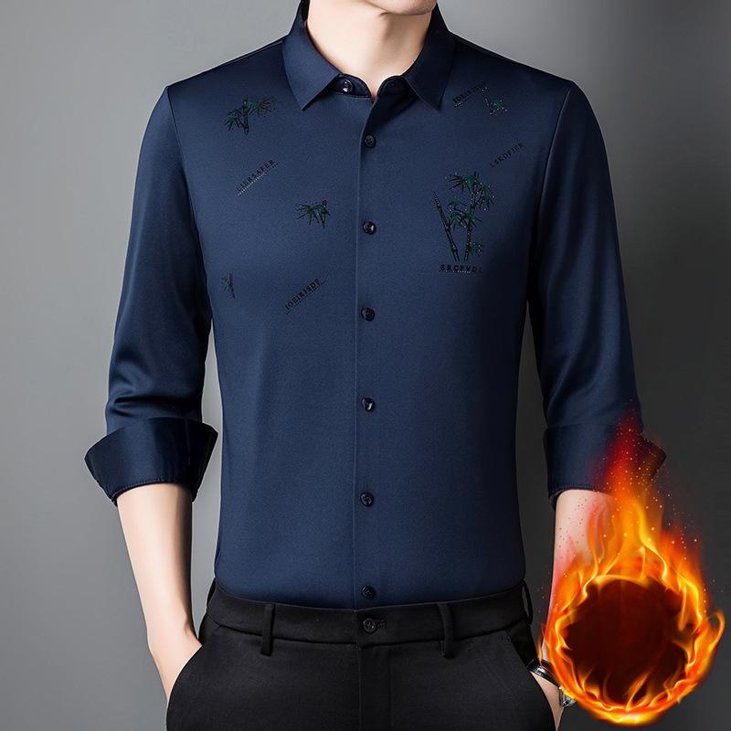 Nová zimní pánská sametově tlustá košile Business Seamless Shirt Bez žehlení Vysoká elasticita