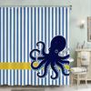 Nautical Shower Curtain 180x180cm – Navy Stripes with Anchor & Yellow Accent, Maritime Bathroom Decor, 12 Hooks
