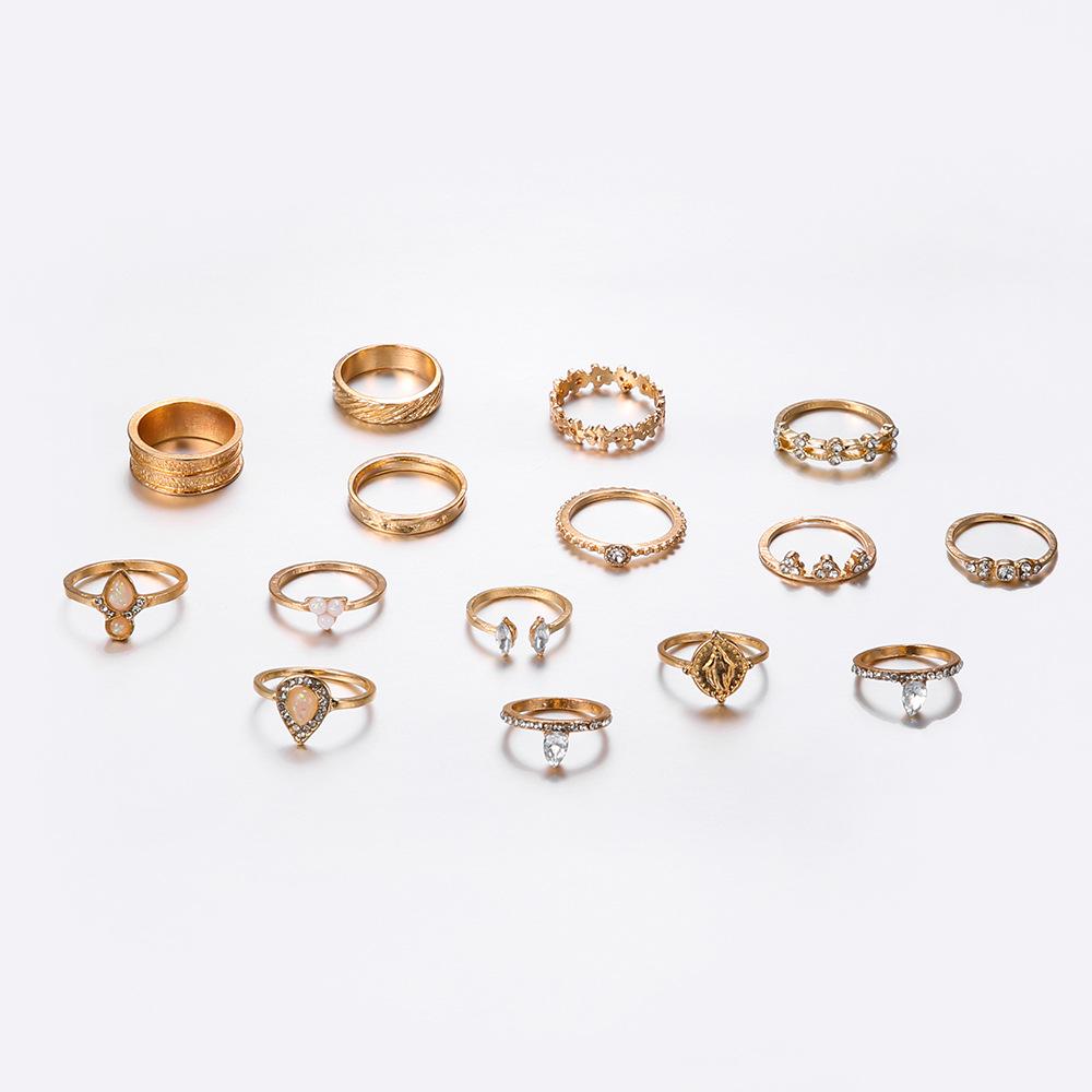 Fashion Opal Jesus Embossed Ring Women'S Diamond 15-Piece Set Joint Ring