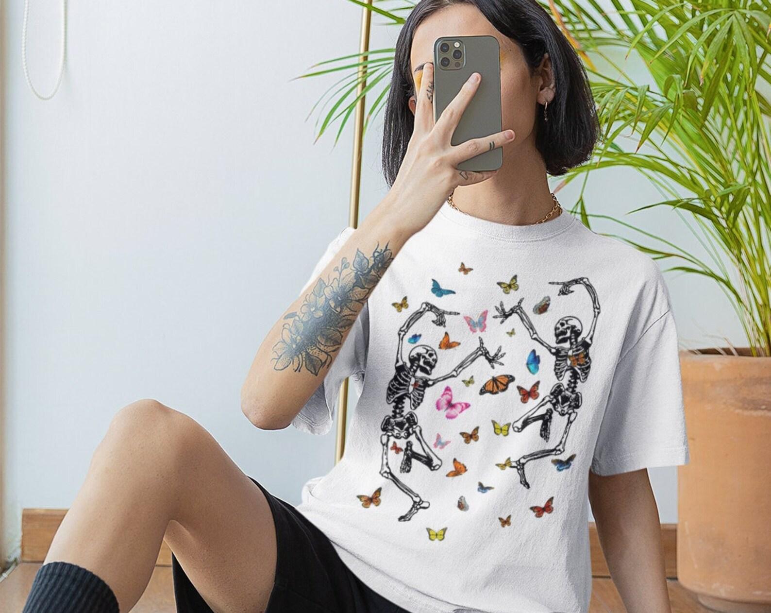 Butterflies With Dancing Skeletons T shirt / Colourful / Skeleton / Edgy / Trend 2XL