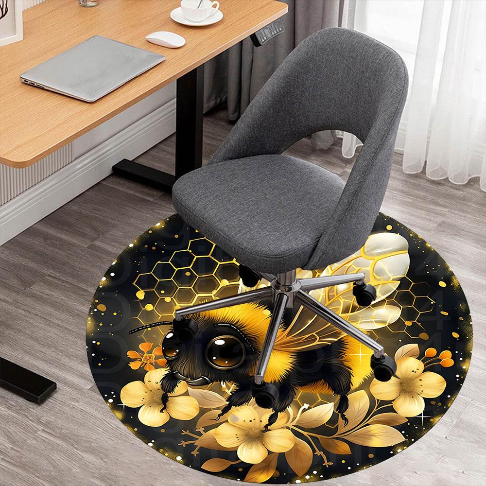 

1pc Bumblebee Flowers Round Chair mat Area Rug - Non-Slip, Floor Mat for Office, Bedroom, and Indoor Decor-1002298 80cm by 80cm