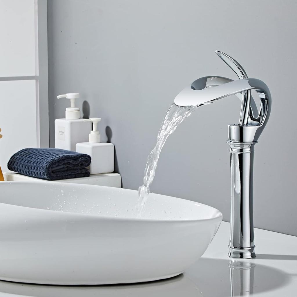 Robinet de Lavabo pour Salle de Bain - Design Élégant, Eau Froide et Chaude - Chromé, Haut
