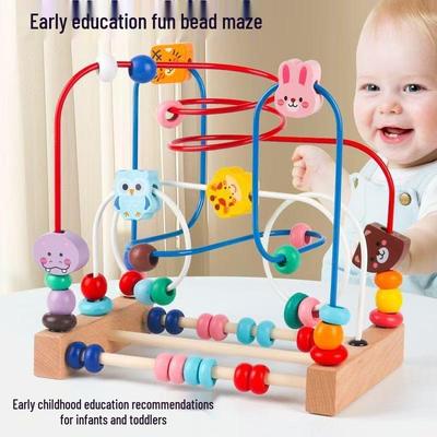 Multi-Functional Wooden Animal Bead Maze Toy for Infants: Three-Track Stringing Beads for Hand-Eye Coordination and Early Education