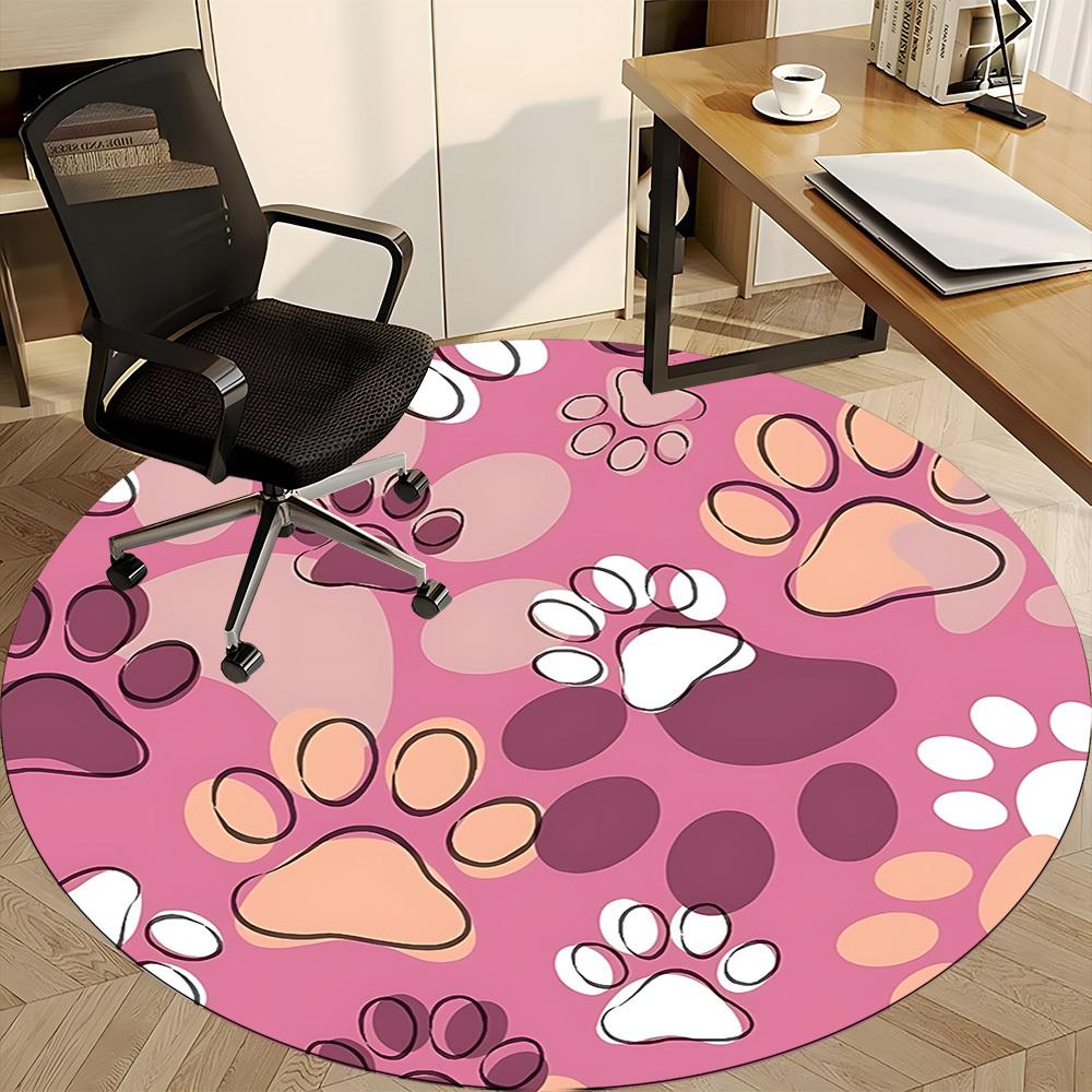 1pc Paw Prints Office Round Area Rug, Indoor Mat Suitable For Office, Under Office Chairs Bedroom Living Room Home Decor, Room Deco