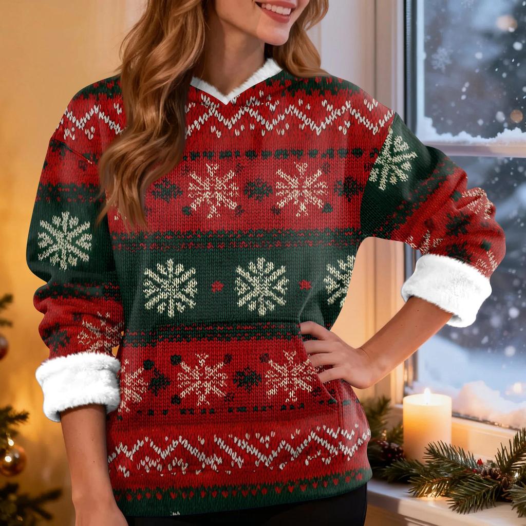 Women's Fashion Casual Long Sleeve Christmas Printed Hooded Sweatshirt