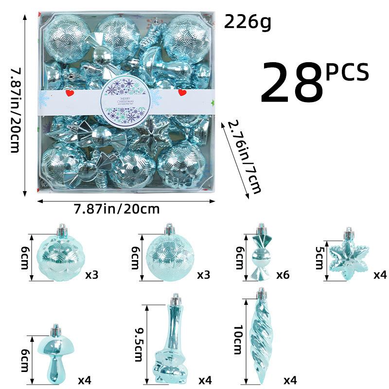 

Multicolor Irregular Shape Christmas Ornament Set - 28PCS Gift Box with Mushroom and Ice Strip Pendants небесно-голубой