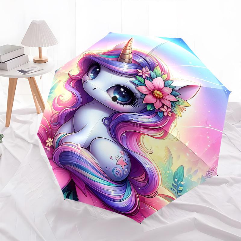 Unicorn Fantasy - Parasol Automatyczny, Czterosezonowy Składany Parasol Przenośny, Odpowiedni dla Mężczyzn i Kobiet, Podróżny, Codzienny Kompaktowy Parasol, Na Zewnątrz