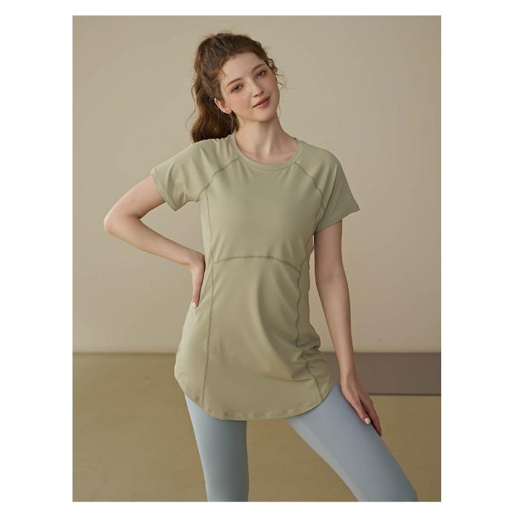 Sommer Modisch Einfarbig Rundhals Damen Slim Fit Lauf-T-Shirt Yoga Lang Geschnitten Hüftbedeckendes Workout-Top