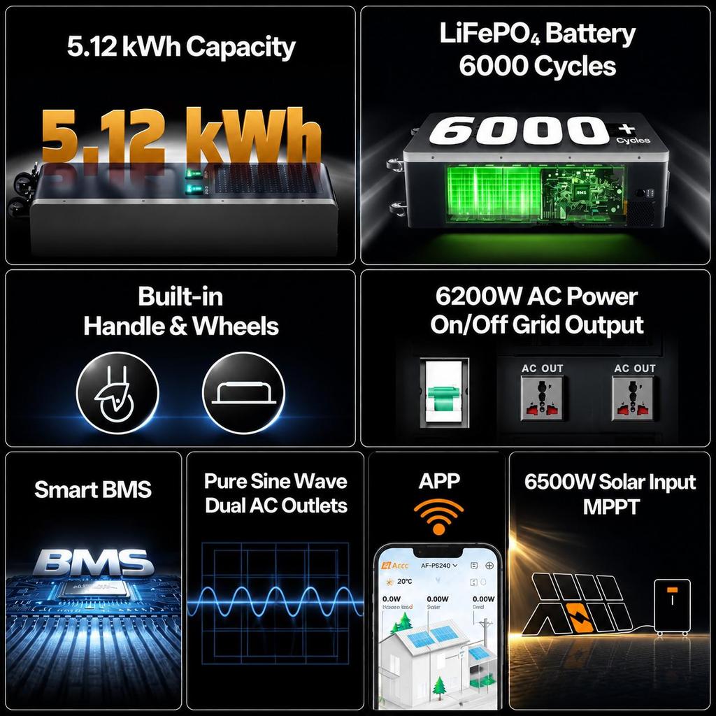 AFERIY AF-PH062 6.2KW Portable Solar Power Station Emergency Backup for Home & RV