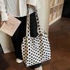 Polka Dot Canvas Tote Bag With Drawstring Closure Large Capacity Shoulder Bag Casual Shopping Bag Women Daily Commute Handbag
