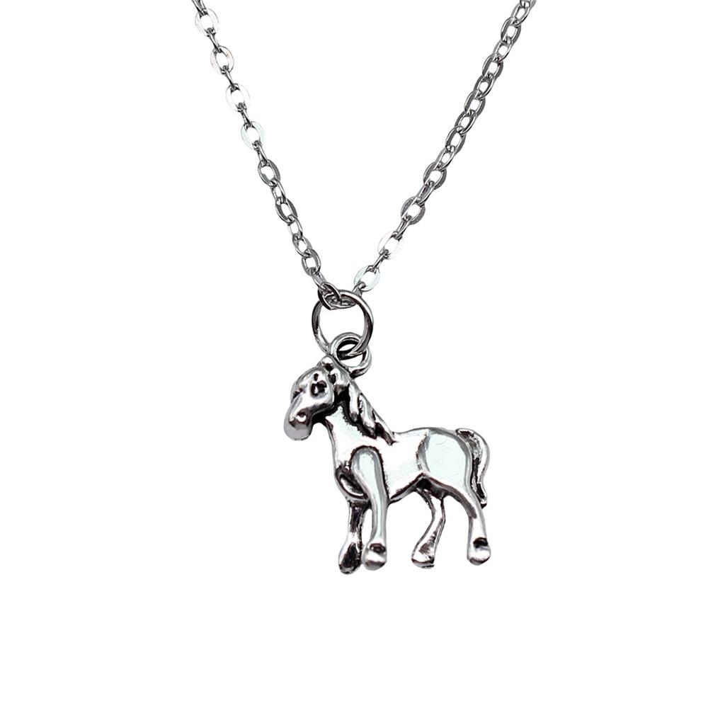 Horse Pendant Necklace Equestrian Animal Charm Jewelry 40cm Short Chain