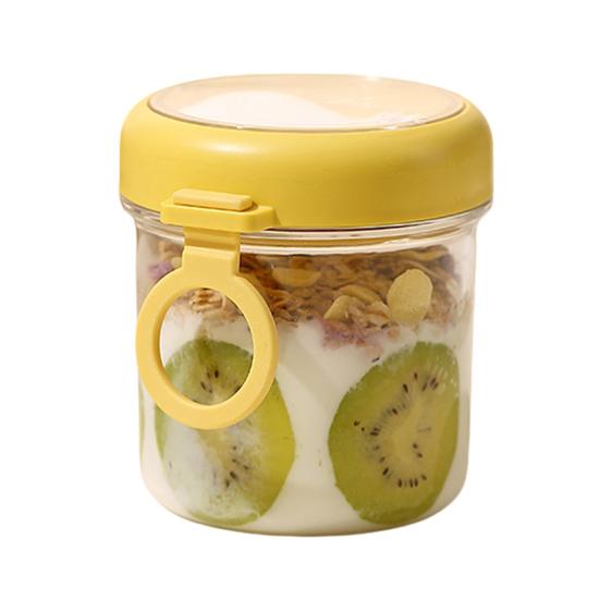 

Portable Overnight Oats Jar with Built-In Fork & Lid Leak-Proof Plastic Breakfast Cup for Salad Yogurt Fruit BPA-Free Transparent Container for Meal
