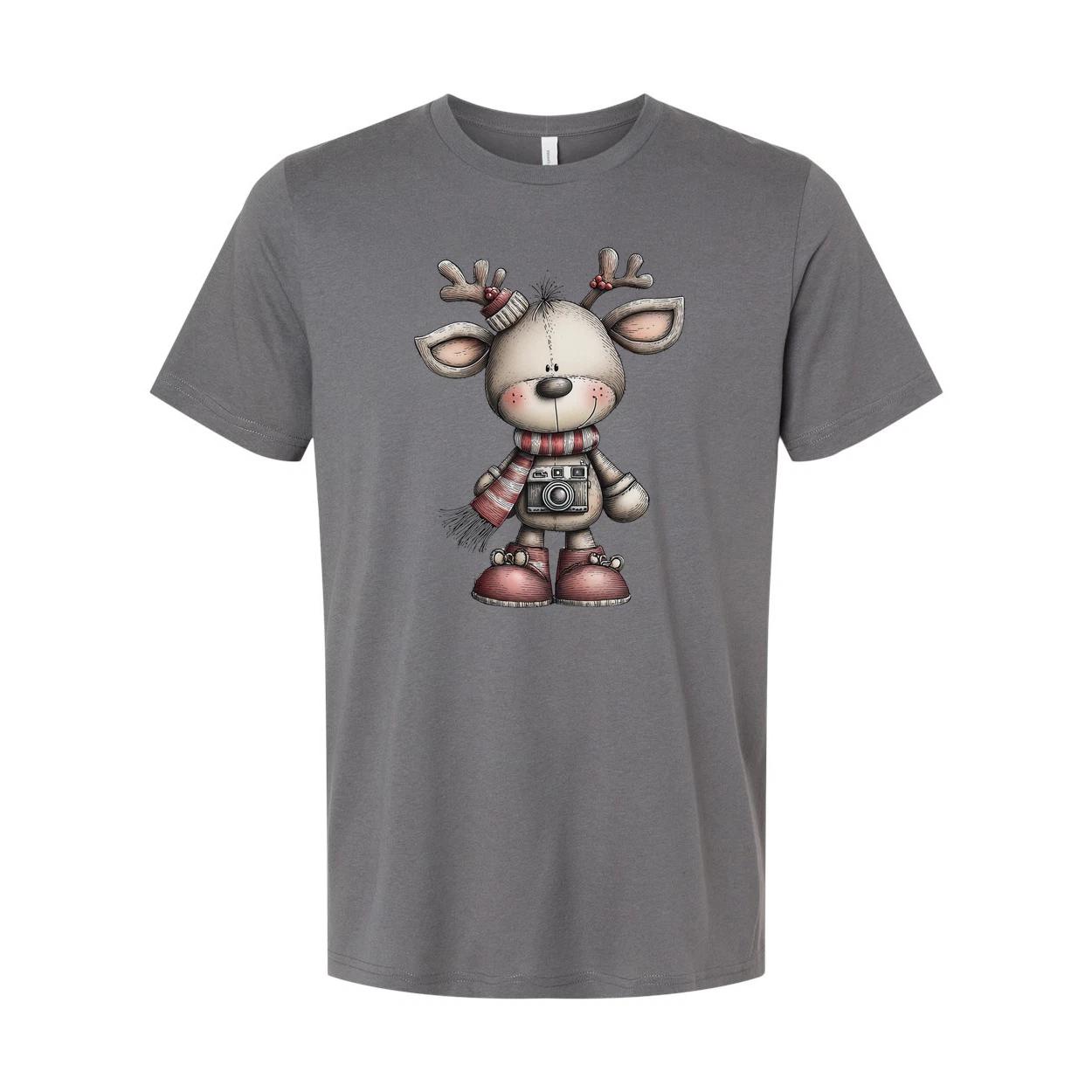 

White Unisex Christmas Reindeer Graphic T Shirt With Scarf And Camera Design Ill 2XL