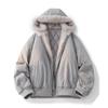 Mens Winter Hooded Thickened Fleece-Lined Warm Jacket With Fur Trim Windproof Casual Outerwear