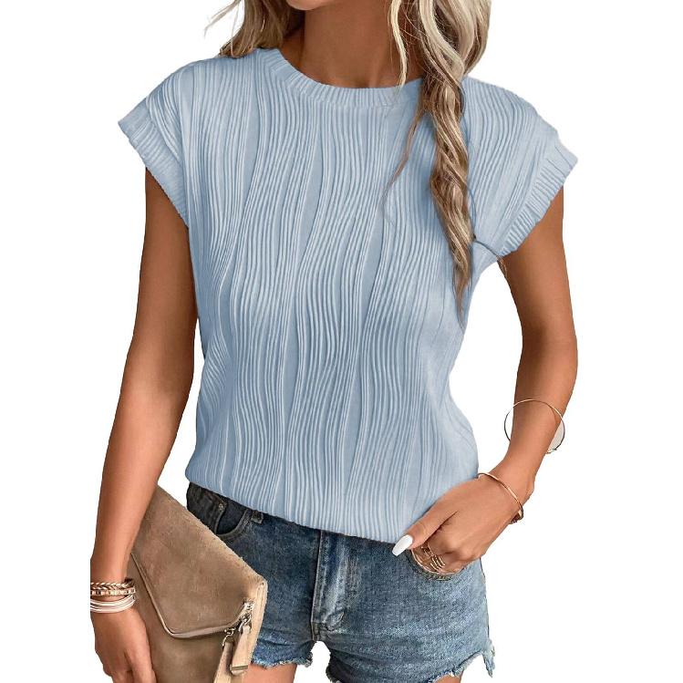 Spring And Summer New Style Daily Casual Fashion Commuting Comfortable Short Sleeved T-Shirt Jacquard Top Vest For Women