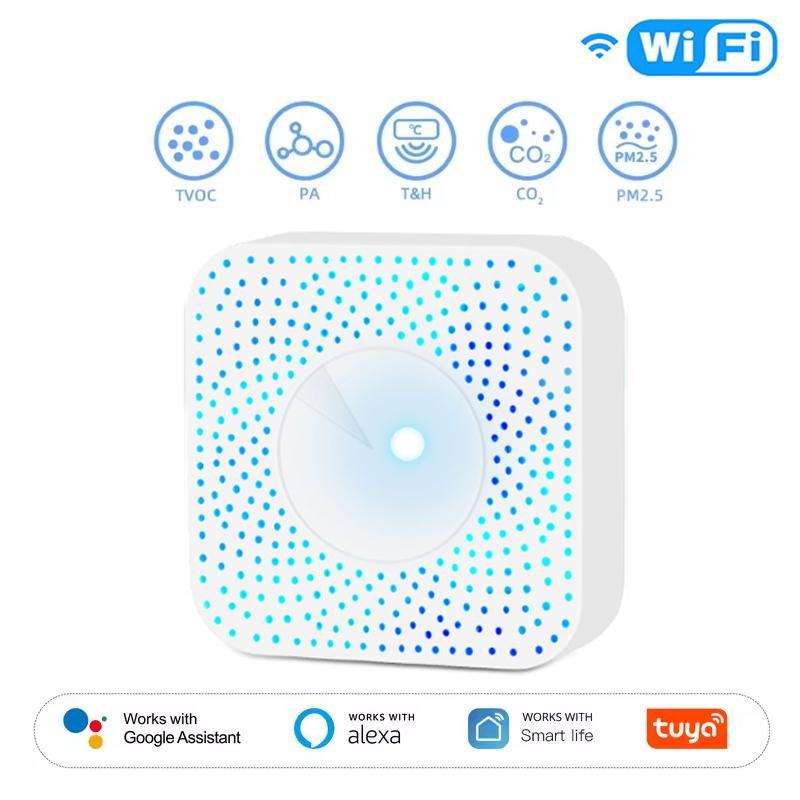 Tuya ZigBee/WiFi Air Quality Detector PM2.5 Formaldehyde VOC CO2 Temperature Humidity 6in1 Smart Air Box Sensor Via Alexa Google