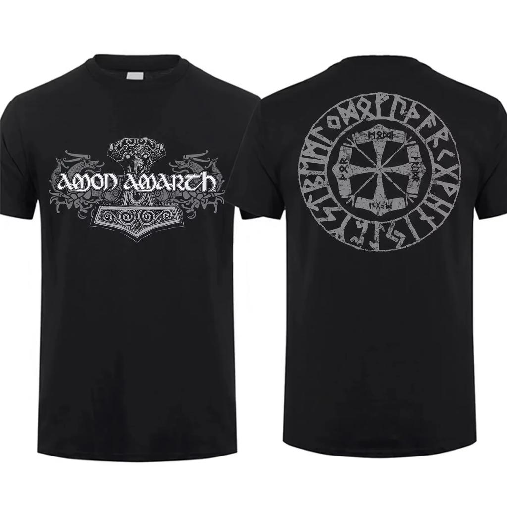 2025 Mode T-Shirt Herren T-Shirt Doppelseitig Amon Shieldwall Schwarz von Amarth Übergroßes T-Shirt Grafik Jugendkleidung Streetwear