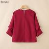ZANZEA Women Casual Round Neck Loose Half Sleeve Blouse