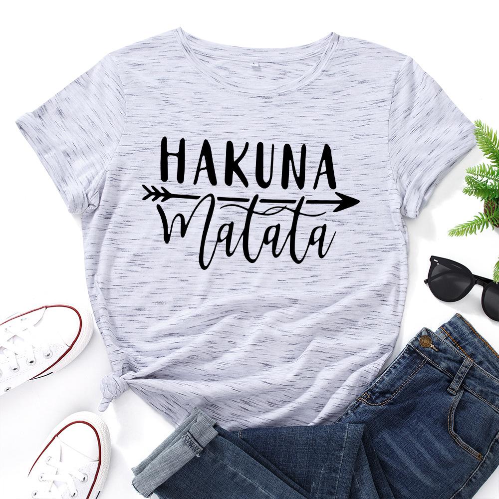 HAKUNA Pattern Cotton T-Shirt Short Sleeve Round Neck Women 2d Print Tops