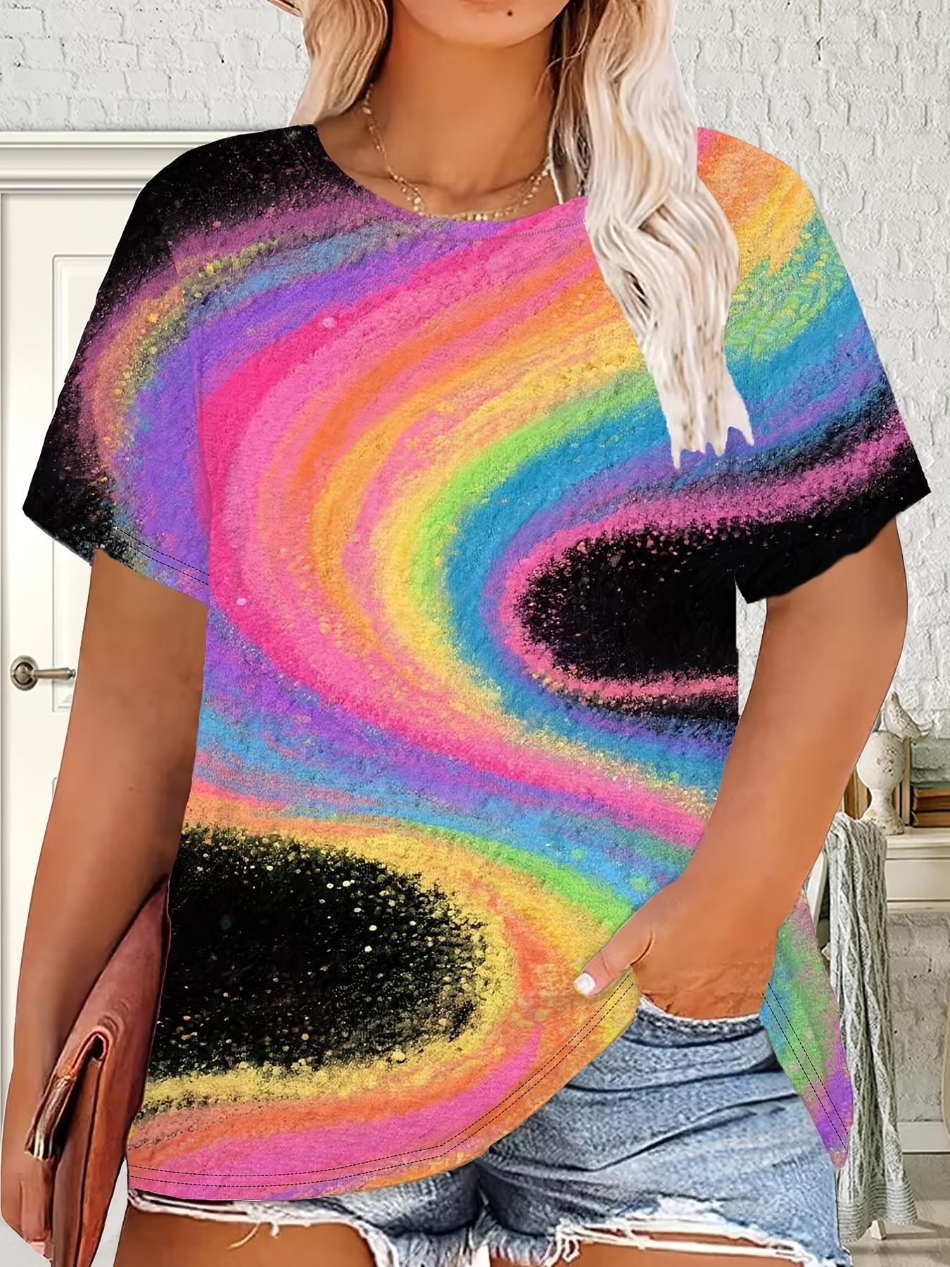 

Women s Round-neck Short-sleeve T-shirt with Colorful Nebula Swirl Print. Unique and Trendy. Loose-fitting Top for Street Fashion S дубильная кора