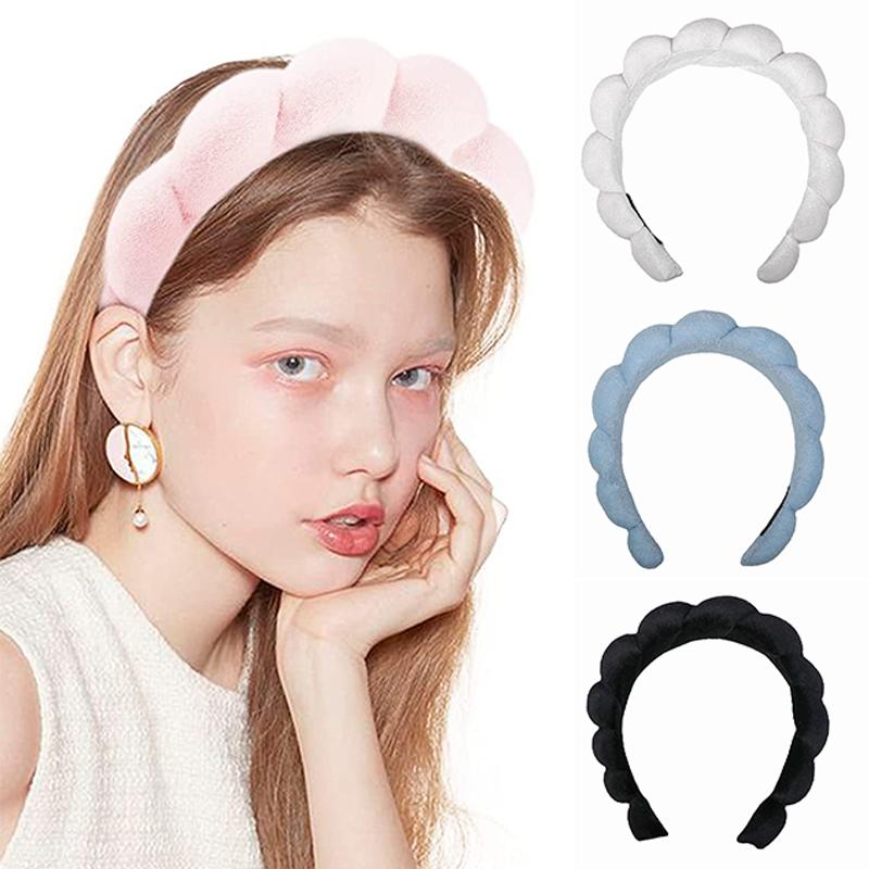 Sweet Twist Sponge Headband Solid Color Towel Velvet Headband Women Washing Face Spa Makeup Hairband Anti-slip Soft Top Headband