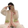 Women's Autumn & Winter Jacquard Coral Fleece Pajamas, Cute V-Neck Cardigan, Thick & Cozy Home Wear