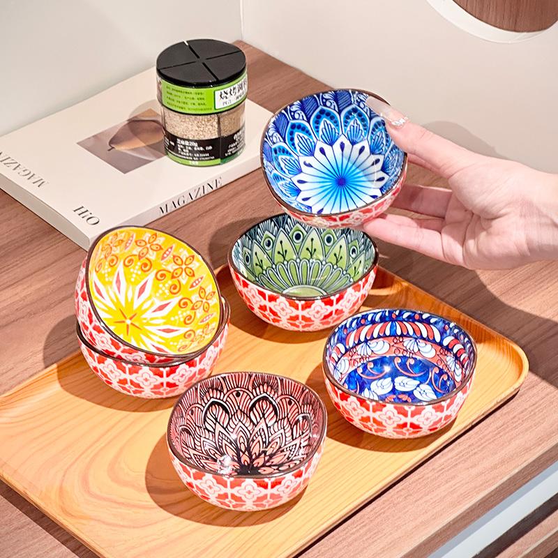 3/6PCS Bohemian Ceramic Sauce Bowls - Small Dishes for Home Cooking, Sushi, BBQ,Snacks | Dishwasher/Microwave Safe for Home