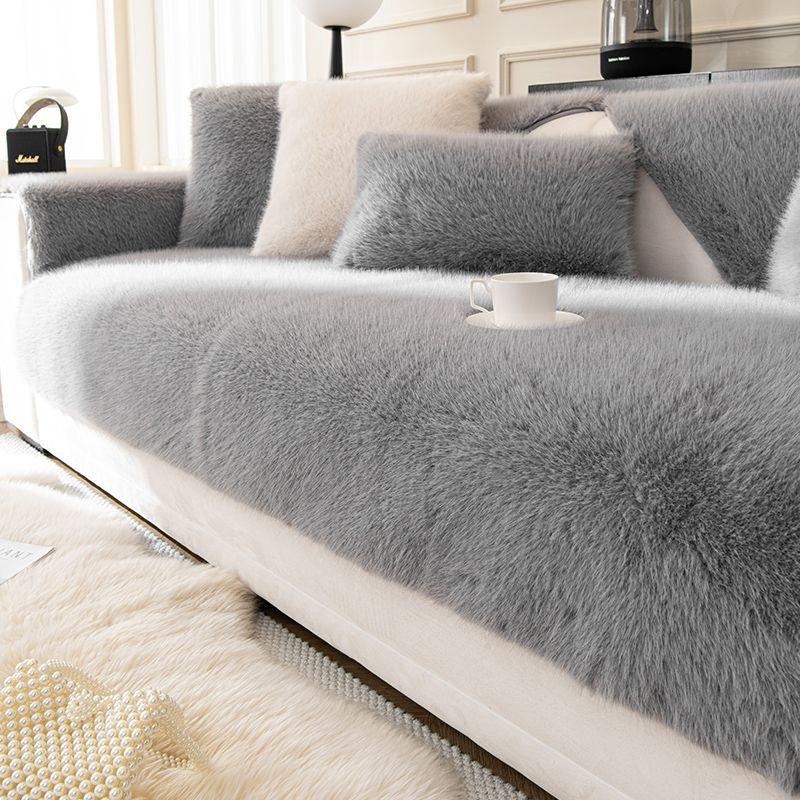 Solid Colored Plush Sofa Cushion New Winter Thickened High-end Seat Cushion Soft Comfortable Non Slip Sofa Cover Pillowcase