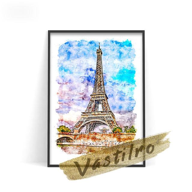 World City Tourism Krajina Akvarel Plakát Dubaj Amsterdam Monako Umělecká reprodukce