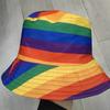 Women Men Bucket Hat Rainbow Color-block Hat Reversible Wearable Basin Hat Summer Outdoor Hat Fashion Colorful Fisherman Hat