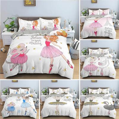 Tanzendes Mädchen Bettbezug Ballett Mädchen Bettwäsche Set Heimtextilien Bettwäsche Weiche Mädchenhafte Bettdecke Bezug Queen/King Size für Kinder