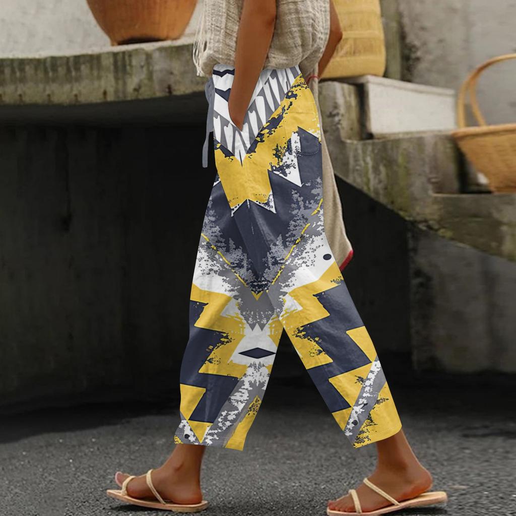 Damen Casual Hosen Modische Print Casual Hosen Mit Taschen