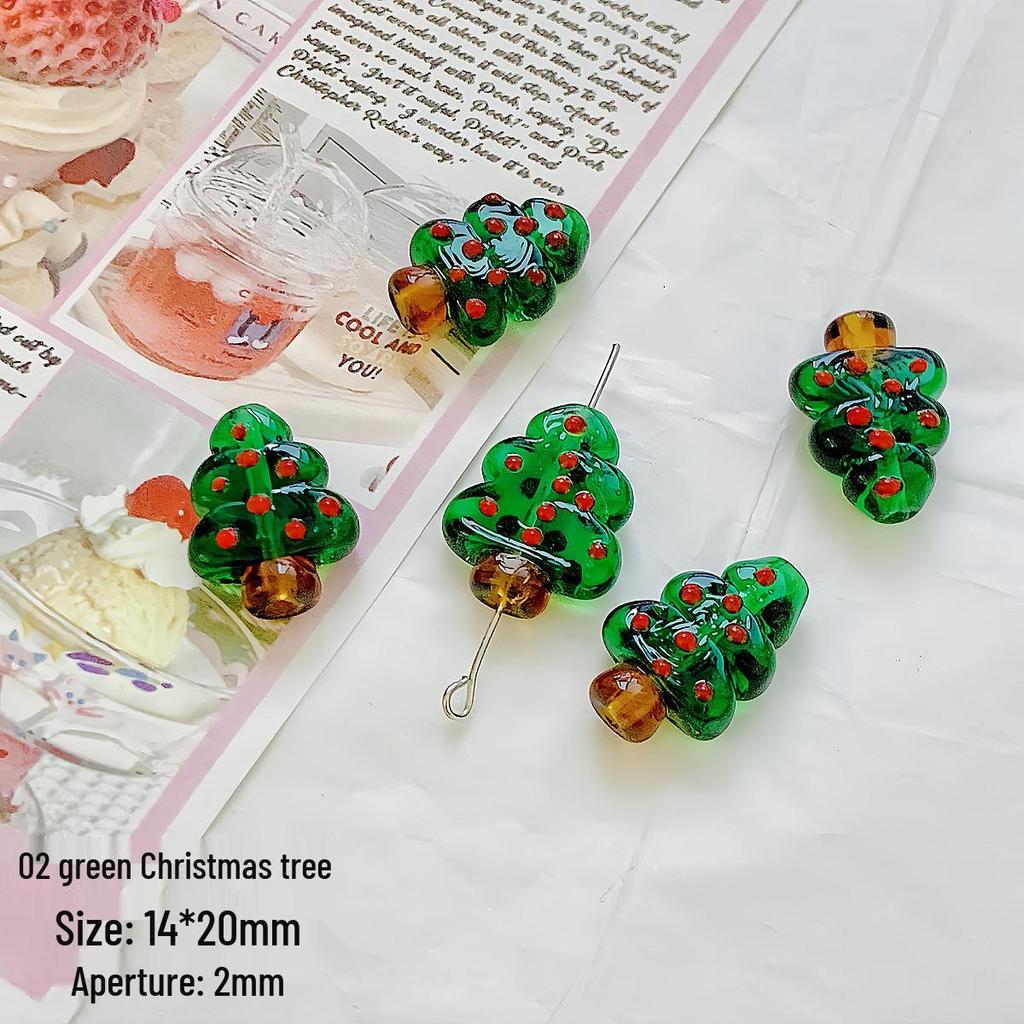 Hand-Painted Christmas Tree Glass Beads for DIY Jewelry & Phone Chains