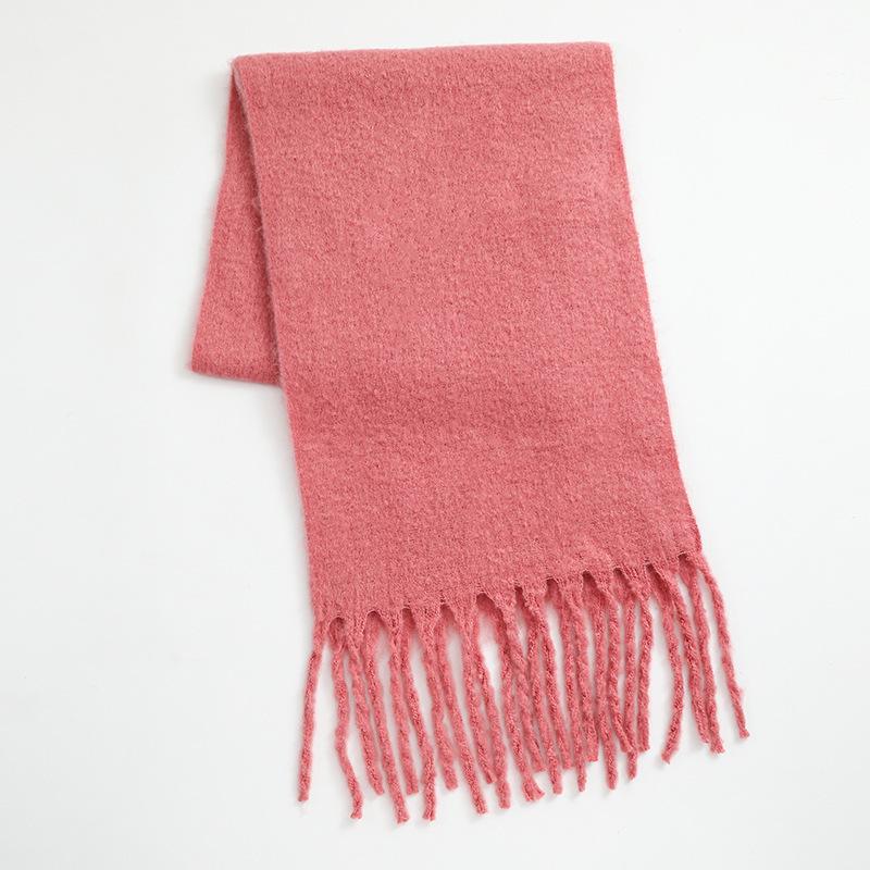 Men's and Women's Thick Woolen Scarf: Solid Color Knitted, Warm, Tassel-Edged, Imitation Cashmere for Winter
