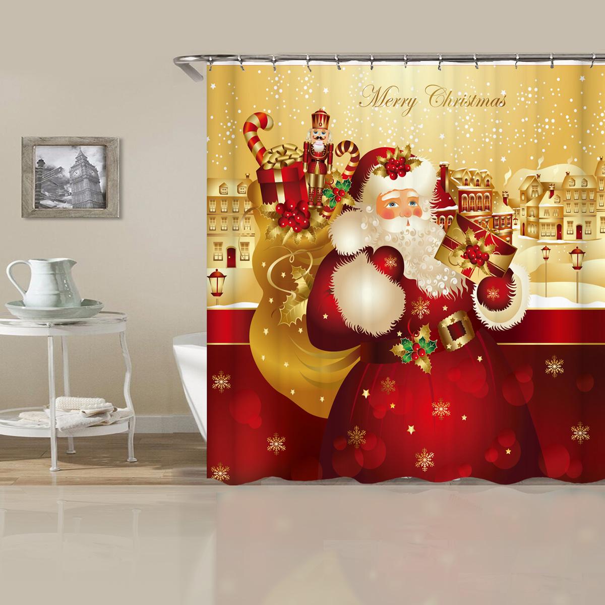 

180x180 см Рождественский декор Санта-Клаус Отец узор Водонепроницаемая полиэстеровая занавеска для душа с 12 крючками
