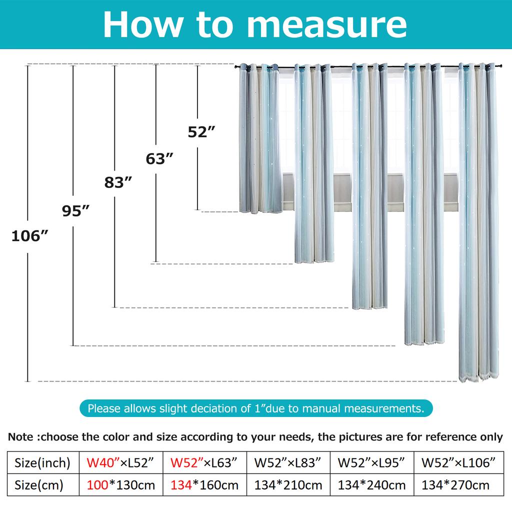 2pc Curtain Simple Gradient Hollow-out Star Pattern Double Layer Blackout Bedroom Living Room Insulation Curtain