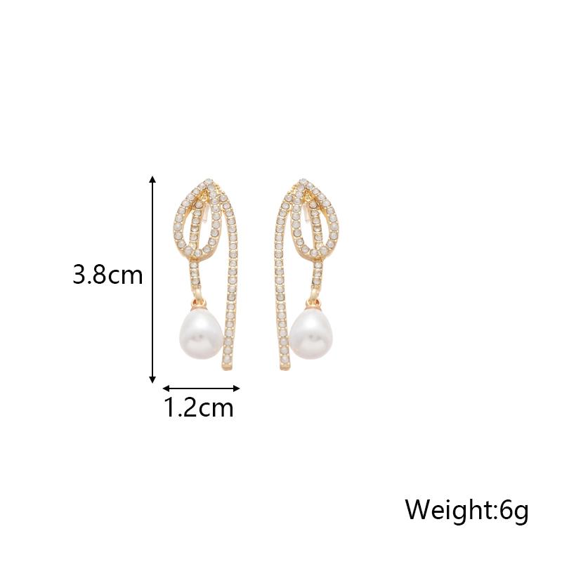Inlaid Crystal Imitation Pearl Waterdrop Tassel Long Personality Geometry Dangle Earrings for Women Korean Fashion Jewelry