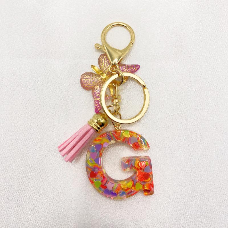 26-Letter Alphabet Resin Keychain with Star Sequins & Tassel Charm