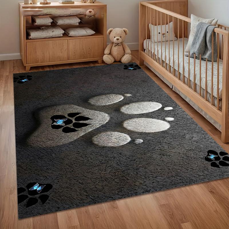 2D Paw Print Doormat Non Slip Game Room Rug Washable Kids Paly Carpet Floormat for Living Room Entryway Pet Lover Minimalist