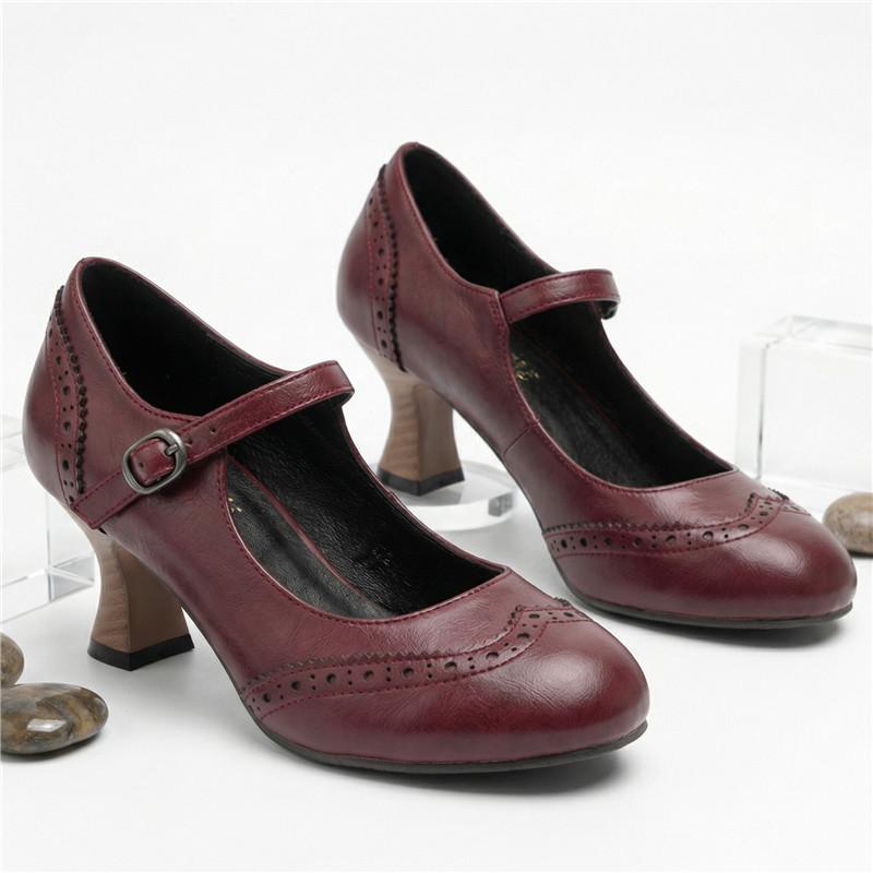 Dames hoge hakken lente en zomer nieuwe dunne hak retro gesp lichte mond enkele schoenen grote maat lage schoenen