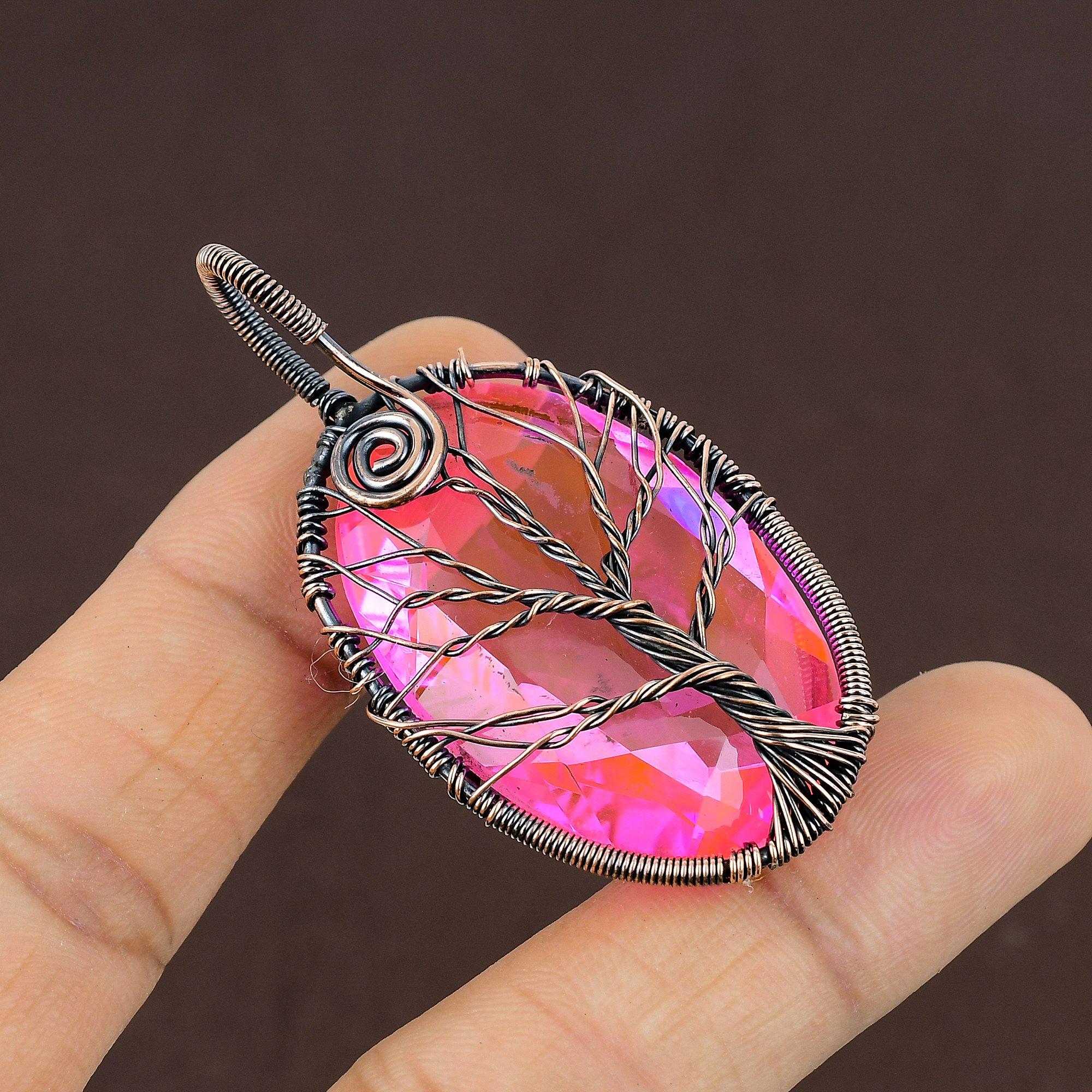 

Tree Of Life Kunzite Handmade Copper Wire Wrap Gift Pendant 2.3 H1y43