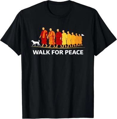 Retro Walk for Peace Monks with Aloka Dog Minimalist Zen Art Gift Unisex T-Shirt