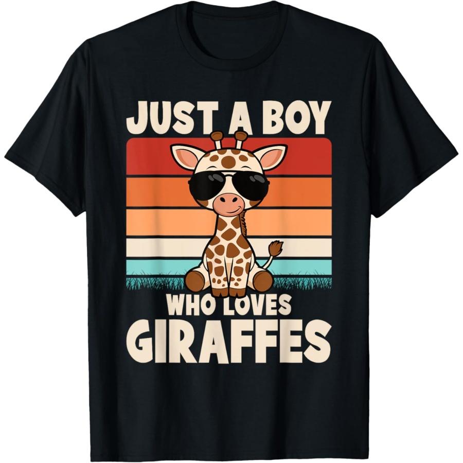 Just A Boy Who Loves Giraffes Retro Wild Animal Boys Kids T-Shirt S