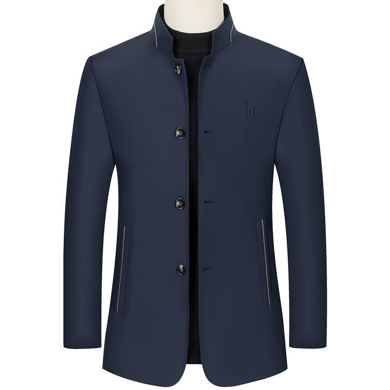 

Мужская куртка с воротником-стойкой, весна-осень, повседневная мужская одежда среднего возраста, приталенный топ, деловая мужская куртка XXXXXL темно-синий