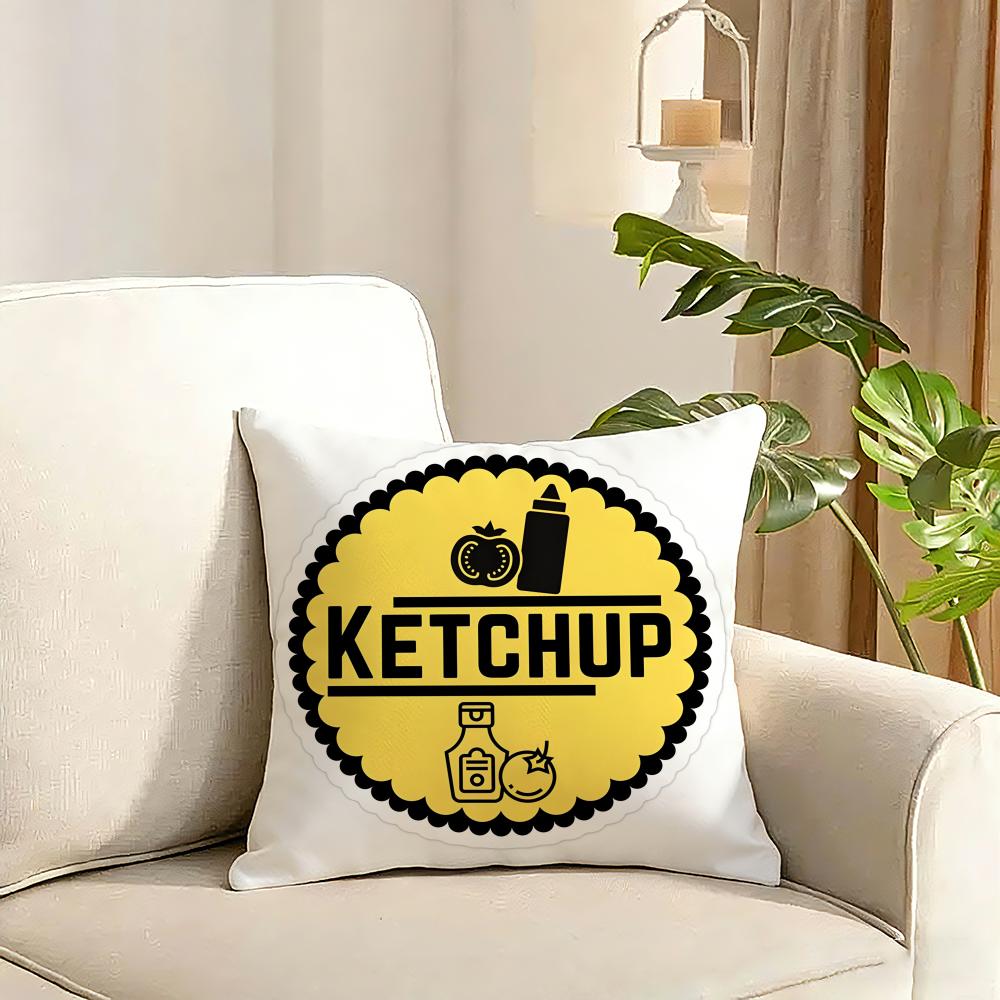 Funny Ketchup Label Cushion Cover Reversible Plush Pillow Cover Soft Fluffy Home Decor for Sofa Bedroom