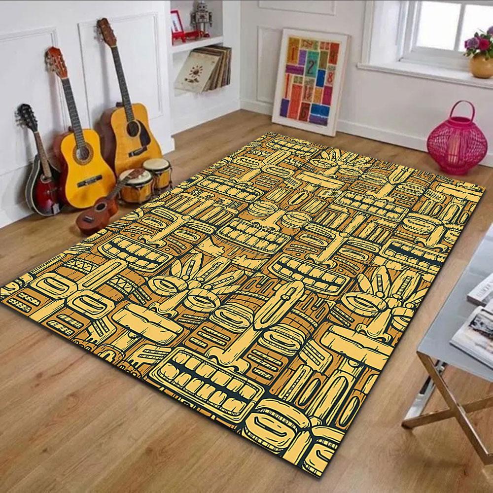 Tribal Tiki Mask Pattern Patterned carpet, non slip mat suitable for living room and bedroom sofas